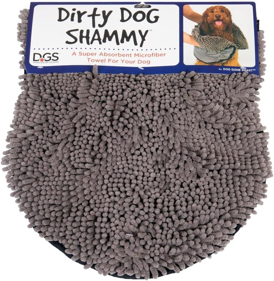 Dirty Dog Shammy Towel — 1500 GSM Super Absorbent Microfiber Dog Towel | Antimicrobial, Fast-Drying & Odor Control | Dual Hand Pockets | Machine Washable | 31 x 13 In | Grey
