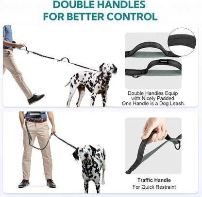 Pipidodo Hands-Free Dual Dog Leash — Walk Two Dogs at Once with Waist Bag & Cushioned Pad | Tangle-Free, Shock-Absorbing | Adjustable Waist Belt for Walking, Running & Hiking