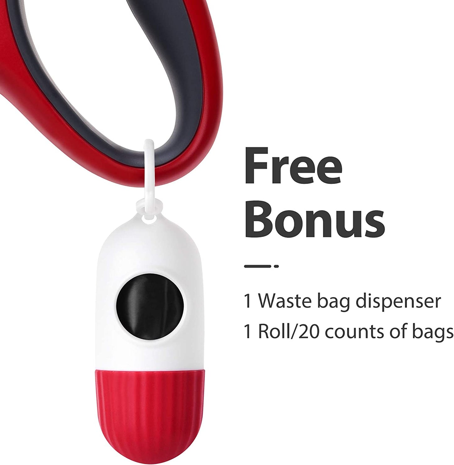 Retractable Dog Leash with Poop Bag Dispenser — 16ft, Anti-Slip Handle, Reflective & Tangle-Free Nylon Tape | For Medium Dogs & Cats up to 44 lbs | Medium, Red