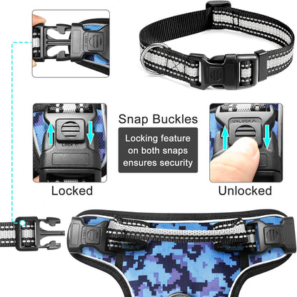 WINSEE No-Pull Dog Harness with Lockable Collar — Dual Front & Back Leash Clips, Reflective Straps & Top Handle | 1680D Oxford, Breathable Mesh | For Medium & Large Dogs