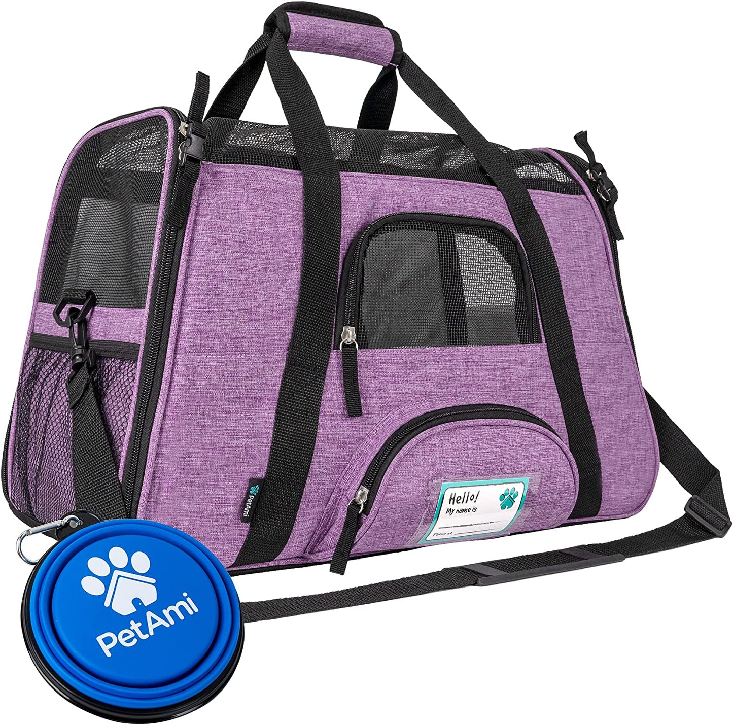 Airline Approved Pet Carrier — Soft-Sided TSA Travel Bag for Cats & Small Dogs up to 18 lbs | Sherpa Bed, Collapsible Bowl & Breathable Mesh | Large, Heather Purple
