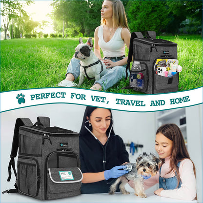 Dog & Cat Backpack Carrier — Airline Approved, 4-Way Entry, Ventilated Mesh | Fits Pets up to 18 lbs | Collapsible, Sherpa Cushion & Safety Leash Clip | Hiking & Travel | Charcoal Gray
