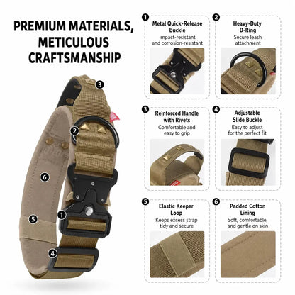 AUROTH Tactical Dog Collar — Military-Grade Nylon, Heavy-Duty Metal Buckle & Control Handle | Adjustable, Padded & Durable | For Small, Medium & Large Dogs