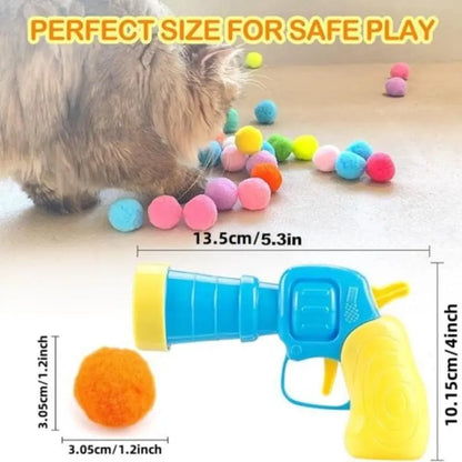 Cat Ball Toy Launcher Gun Set — 31 Plush Balls Included | Interactive Indoor Toy for Adult Cats & Kittens | Safe, Soft & Durable