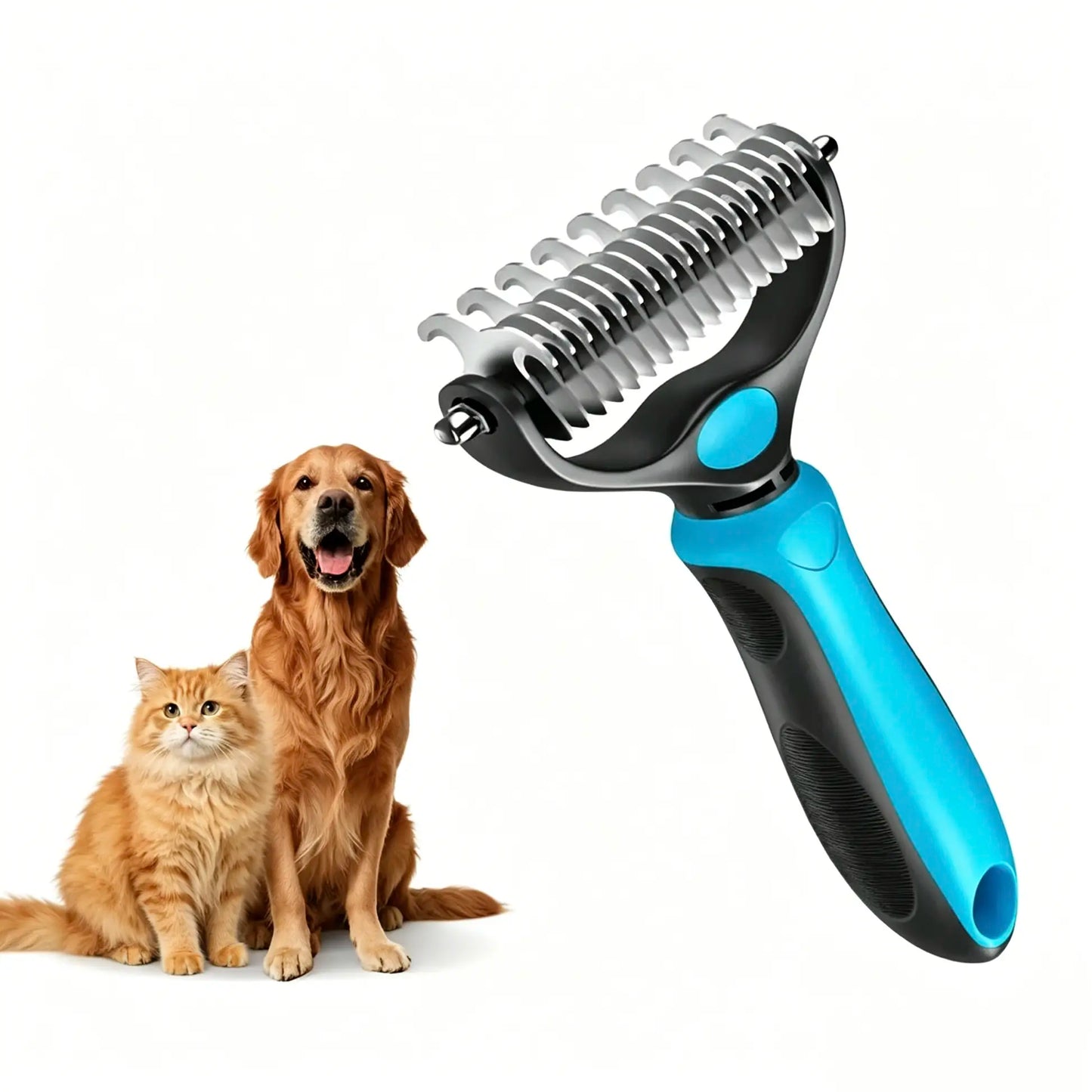 Pet Dematting Undercoat Rake — Double-Sided Deshedding Brush for Long-Haired Dogs & Cats | Pain-Free Tangle & Mat Remover | Reduces Shedding | For Huskies, Persians, Golden Retrievers & More