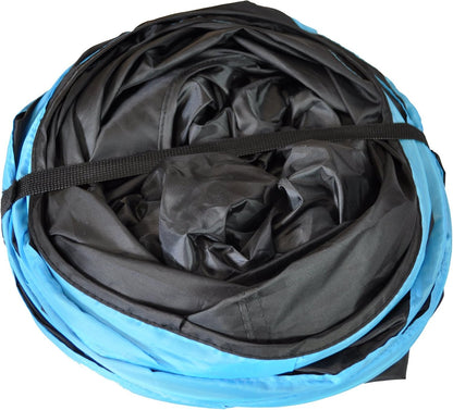 3-Way Cat Tunnel for Indoor Cats — Large Collapsible Play Tunnel with Crinkle Toy, Jingle Ball & Peephole | Durable, Steel Frame | For Cats, Rabbits & Small Pets | Blue