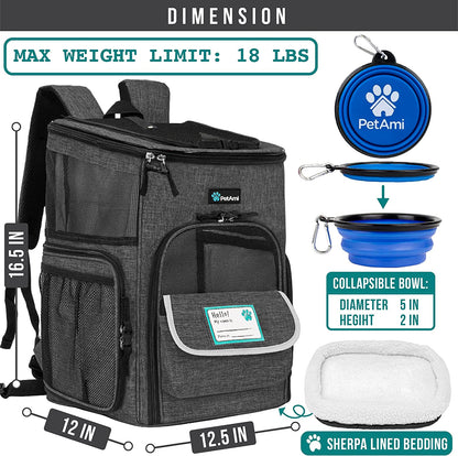 Dog & Cat Backpack Carrier — Airline Approved, 4-Way Entry, Ventilated Mesh | Fits Pets up to 18 lbs | Collapsible, Sherpa Cushion & Safety Leash Clip | Hiking & Travel | Charcoal Gray