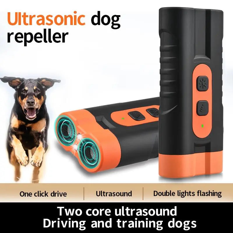 Rechargeable Dog Barking Deterrent — Ultrasonic Dual Emitter, 50ft Range | 25kHz Anti-Bark Control Tool | Indoor & Outdoor Use | Built-In Flashlight