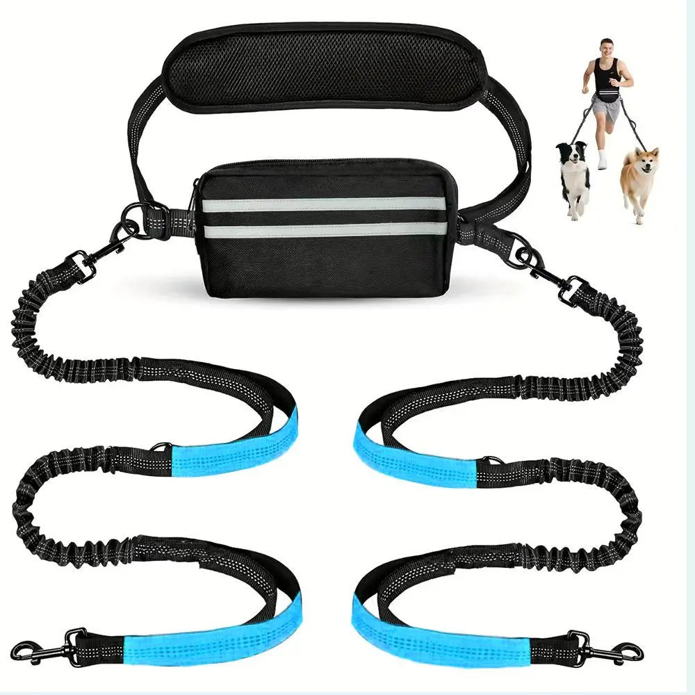 Pipidodo Hands-Free Dual Dog Leash — Walk Two Dogs at Once with Waist Bag & Cushioned Pad | Tangle-Free, Shock-Absorbing | Adjustable Waist Belt for Walking, Running & Hiking
