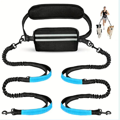 Pipidodo Hands-Free Dual Dog Leash — Walk Two Dogs at Once with Waist Bag & Cushioned Pad | Tangle-Free, Shock-Absorbing | Adjustable Waist Belt for Walking, Running & Hiking