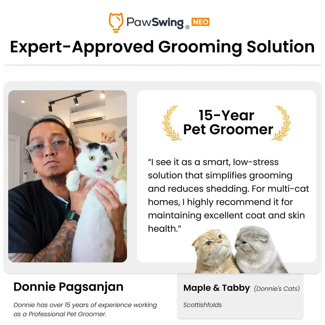 Pawswing Neo Cat Self-Groomer — 360° Hands-Free Brush for Shedding & Hairball Control | Tongue-Mimicking Bristles | Auto Fur Collection | No Batteries Needed