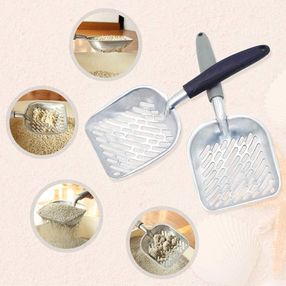 Vivaglory Metal Cat Litter Scoop — Heavy-Duty Solid Aluminum, Jumbo Size | Deep Shovel, 0.2" Sifting Slots & Ergonomic Rubber Handle | Easy Clean, Rust-Proof | Navy Blue