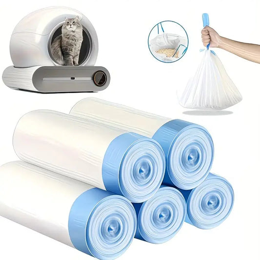 Pet Poop & Litter Bags — 10 Rolls, 4 Gallon Thick Drawstring Waste Bags | Leak-Proof, Large Capacity | For Cat Litter Box, Dog Waste & Home Cleaning