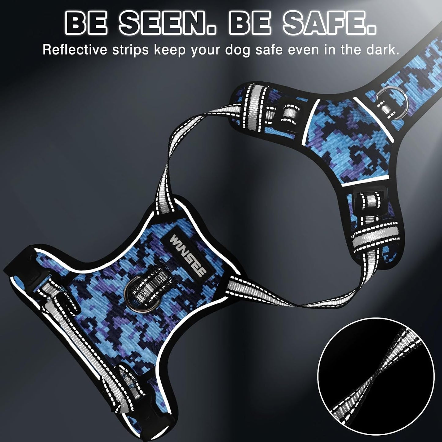 WINSEE No-Pull Dog Harness with Lockable Collar — Dual Front & Back Leash Clips, Reflective Straps & Top Handle | 1680D Oxford, Breathable Mesh | For Medium & Large Dogs