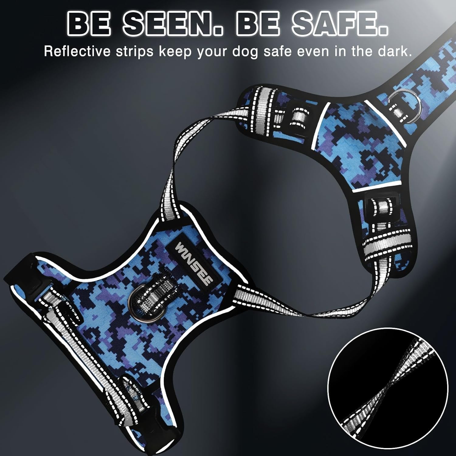WINSEE No-Pull Dog Harness with Lockable Collar — Dual Front & Back Leash Clips, Reflective Straps & Top Handle | 1680D Oxford, Breathable Mesh | For Medium & Large Dogs