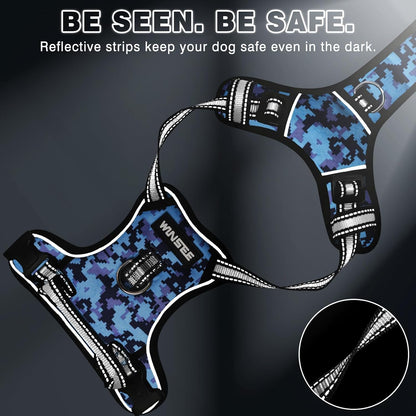 WINSEE No-Pull Dog Harness with Lockable Collar — Dual Front & Back Leash Clips, Reflective Straps & Top Handle | 1680D Oxford, Breathable Mesh | For Medium & Large Dogs