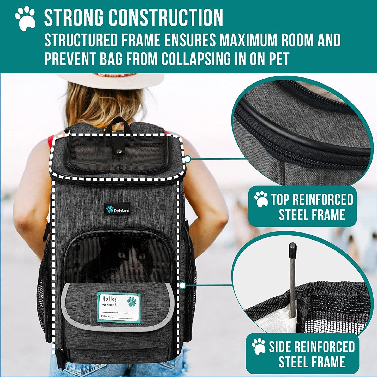 Dog & Cat Backpack Carrier — Airline Approved, 4-Way Entry, Ventilated Mesh | Fits Pets up to 18 lbs | Collapsible, Sherpa Cushion & Safety Leash Clip | Hiking & Travel | Charcoal Gray