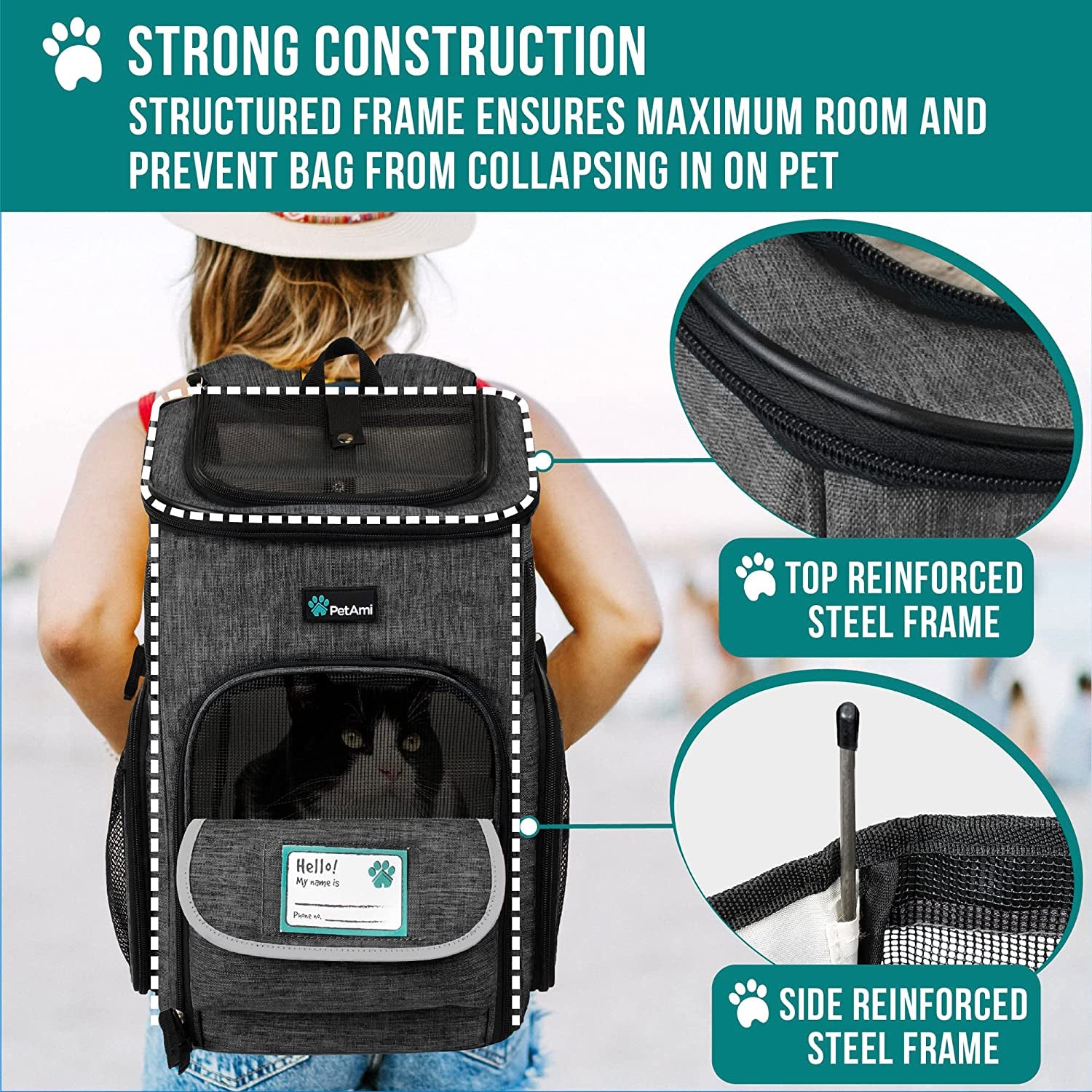 Dog & Cat Backpack Carrier — Airline Approved, 4-Way Entry, Ventilated Mesh | Fits Pets up to 18 lbs | Collapsible, Sherpa Cushion & Safety Leash Clip | Hiking & Travel | Charcoal Gray