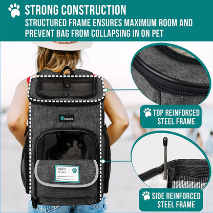 Dog & Cat Backpack Carrier — Airline Approved, 4-Way Entry, Ventilated Mesh | Fits Pets up to 18 lbs | Collapsible, Sherpa Cushion & Safety Leash Clip | Hiking & Travel | Charcoal Gray