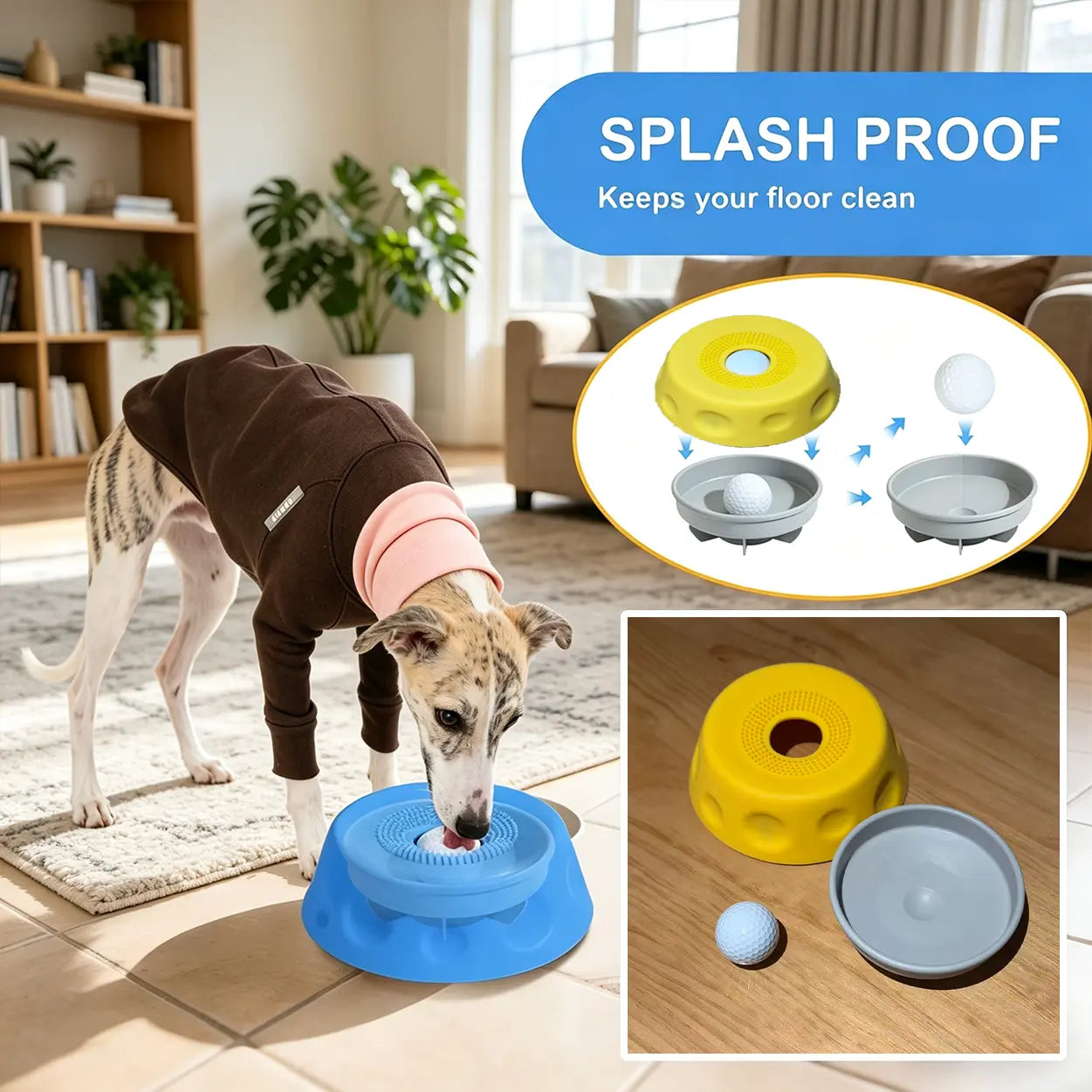 2-in-1 Dog Slow Feeder Bowl & Lick Mat with Rolling Ball — Suction Cup Base | No-Mess Liquid Treat Dispenser | Mental Enrichment & Digestive Health