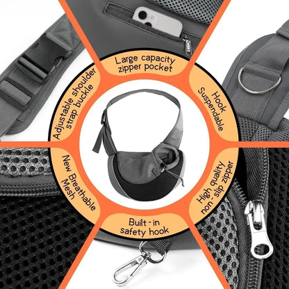 Pet Sling Carrier for Small Dogs & Cats — Hands-Free Crossbody Bag with Safety Hook, Breathable Mesh & Large Zipper Pocket | Adjustable Strap for Outdoor Use