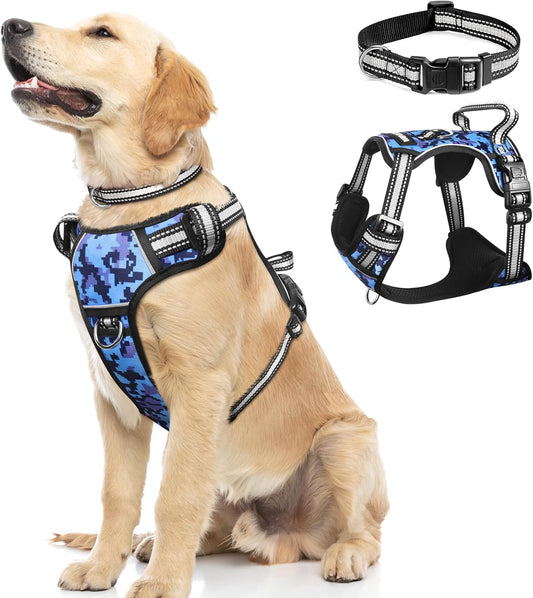 WINSEE No-Pull Dog Harness with Lockable Collar — Dual Front & Back Leash Clips, Reflective Straps & Top Handle | 1680D Oxford, Breathable Mesh | For Medium & Large Dogs