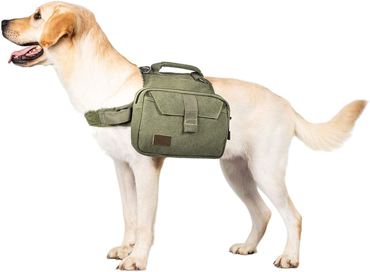 OneTigris Dog Hiking Backpack — Hoppy Camper 2.0 Saddle Bag for Medium & Large Dogs | Cotton Canvas, YKK Zippers & D-Ring | Camping, Trail & Travel Pack | Green, Large