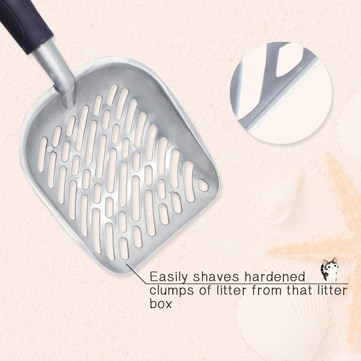 Vivaglory Metal Cat Litter Scoop — Heavy-Duty Solid Aluminum, Jumbo Size | Deep Shovel, 0.2" Sifting Slots & Ergonomic Rubber Handle | Easy Clean, Rust-Proof | Navy Blue