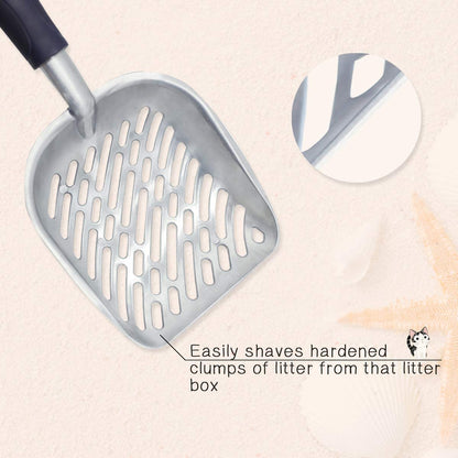 Vivaglory Metal Cat Litter Scoop — Heavy-Duty Solid Aluminum, Jumbo Size | Deep Shovel, 0.2" Sifting Slots & Ergonomic Rubber Handle | Easy Clean, Rust-Proof | Navy Blue