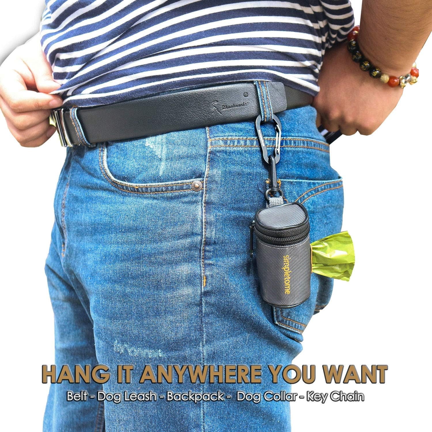 Dog Poop Bag Dispenser for Leash — 1680D Waterproof Oxford, YKK Zipper & 360° Rotating Hook | Silent, Anti-Bite & Reinforced | Includes 1 Free Roll | Grey