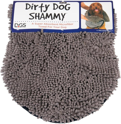 Dirty Dog Shammy Towel — 1500 GSM Super Absorbent Microfiber Dog Towel | Antimicrobial, Fast-Drying & Odor Control | Dual Hand Pockets | Machine Washable | 31 x 13 In | Grey