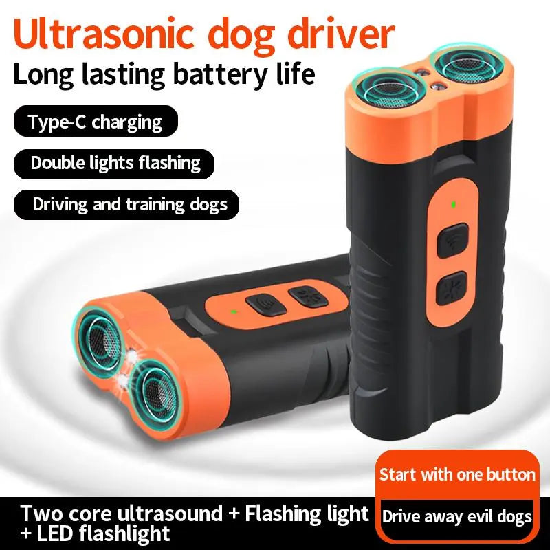 Rechargeable Dog Barking Deterrent — Ultrasonic Dual Emitter, 50ft Range | 25kHz Anti-Bark Control Tool | Indoor & Outdoor Use | Built-In Flashlight