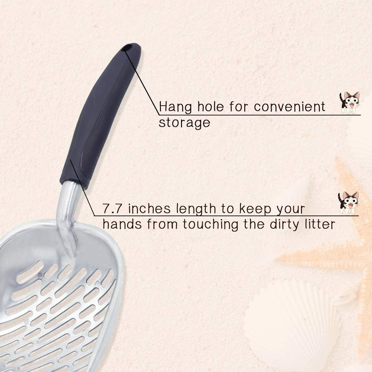 Vivaglory Metal Cat Litter Scoop — Heavy-Duty Solid Aluminum, Jumbo Size | Deep Shovel, 0.2" Sifting Slots & Ergonomic Rubber Handle | Easy Clean, Rust-Proof | Navy Blue