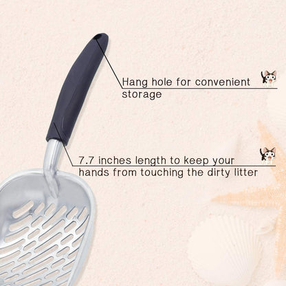 Vivaglory Metal Cat Litter Scoop — Heavy-Duty Solid Aluminum, Jumbo Size | Deep Shovel, 0.2" Sifting Slots & Ergonomic Rubber Handle | Easy Clean, Rust-Proof | Navy Blue
