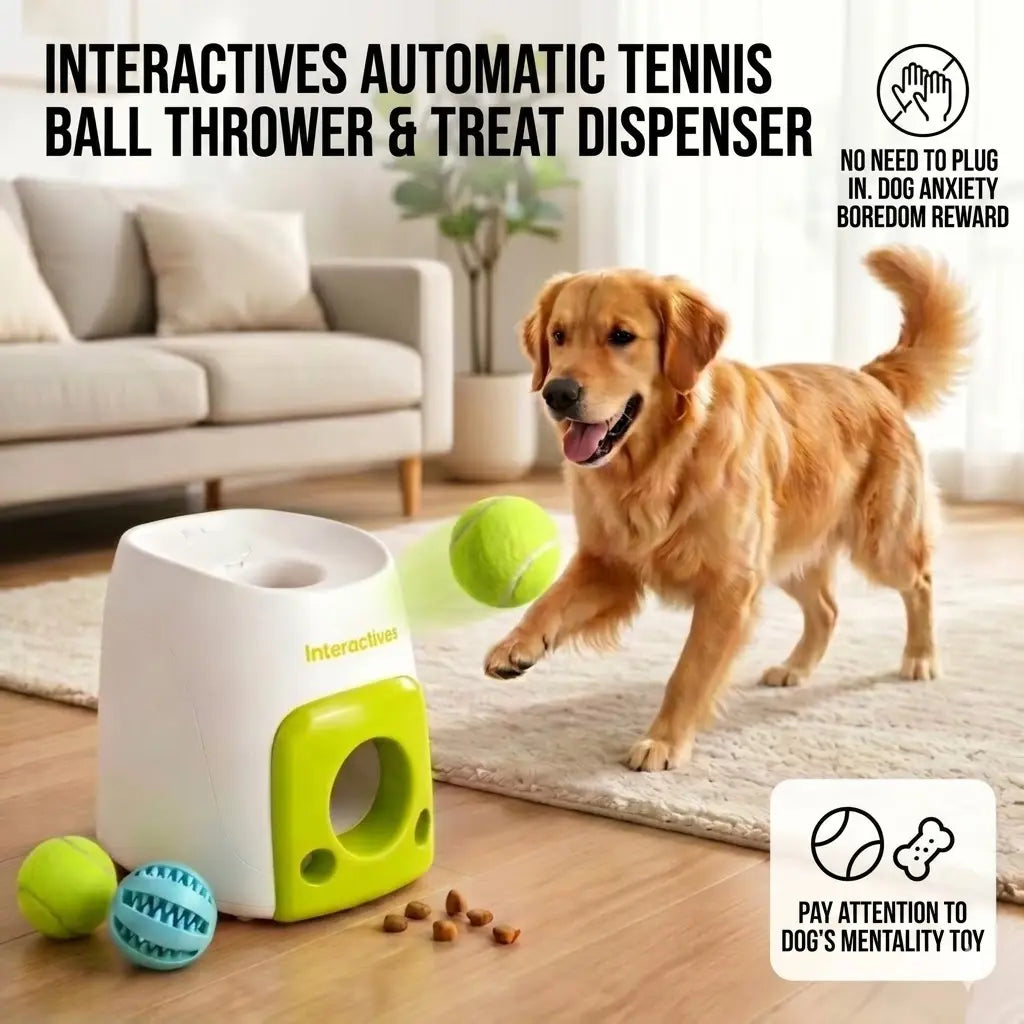 Interactive Automatic Tennis Ball Launcher for Dogs – Treat Reward Training Toy for Small & Medium Breeds