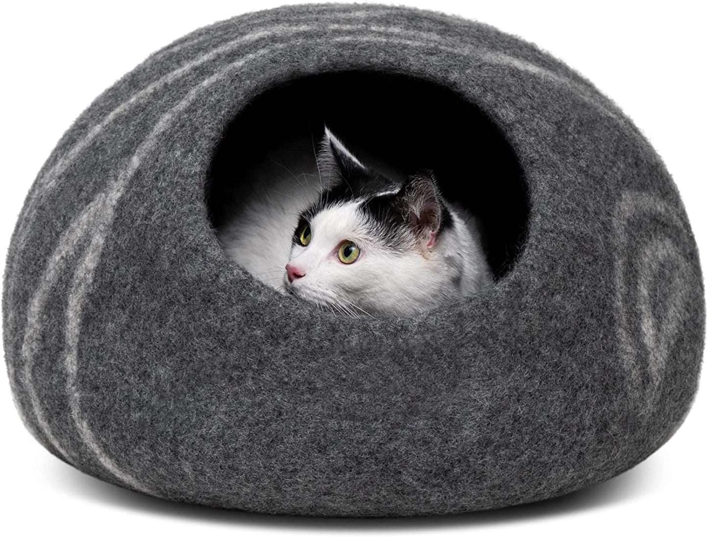 Meowfia Cat Cave Bed — Handmade Merino Wool Cat Hideaway for Indoor Cats | Eco-Friendly, Temperature-Regulating, Dual-Use | Dark Gray, Medium