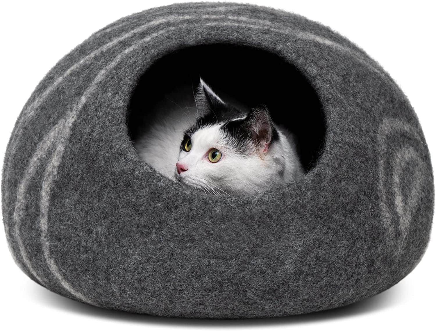 Meowfia Cat Cave Bed — Handmade Merino Wool Cat Hideaway for Indoor Cats | Eco-Friendly, Temperature-Regulating, Dual-Use | Dark Gray, Medium