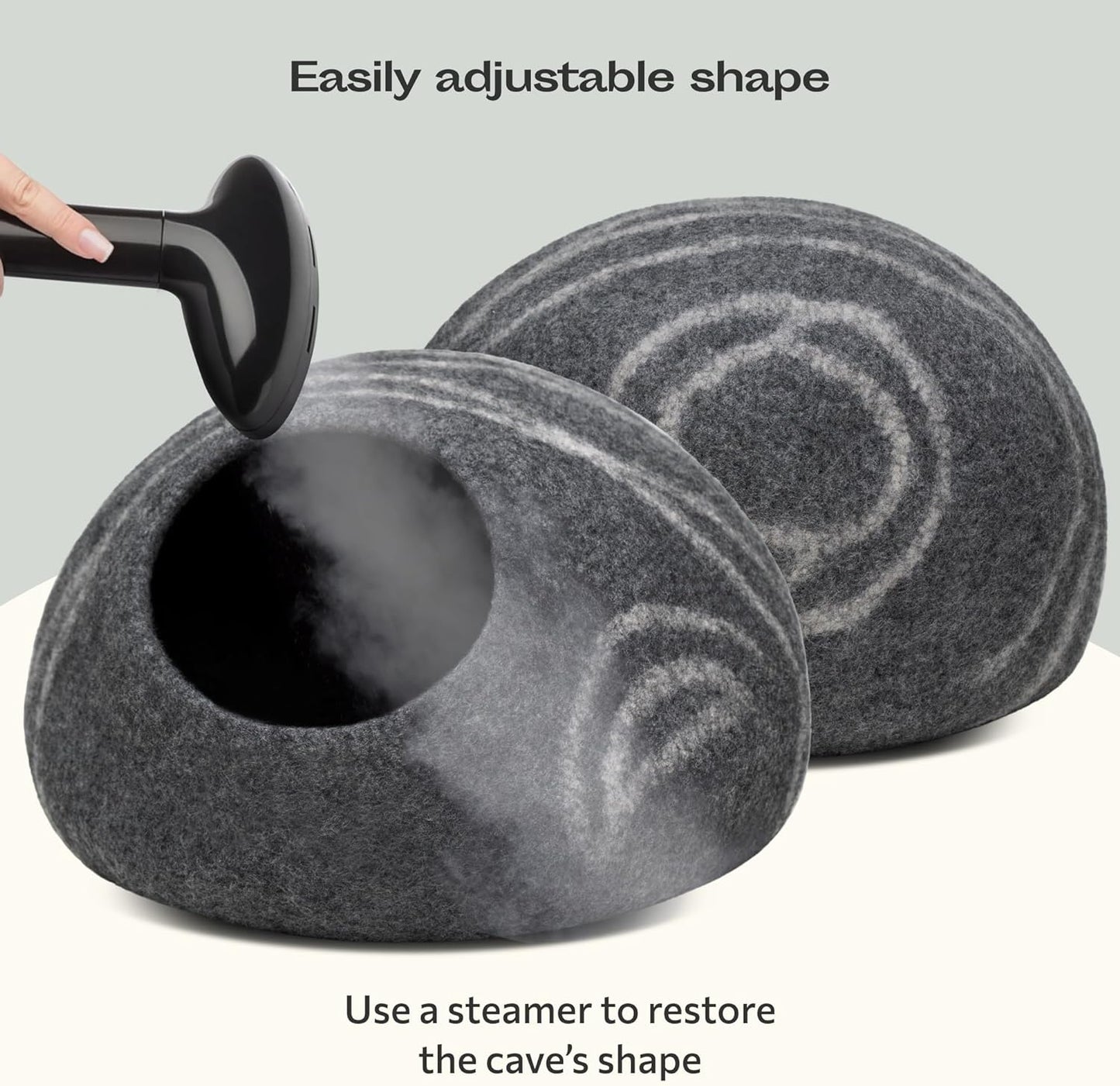 Meowfia Cat Cave Bed — Handmade Merino Wool Cat Hideaway for Indoor Cats | Eco-Friendly, Temperature-Regulating, Dual-Use | Dark Gray, Medium