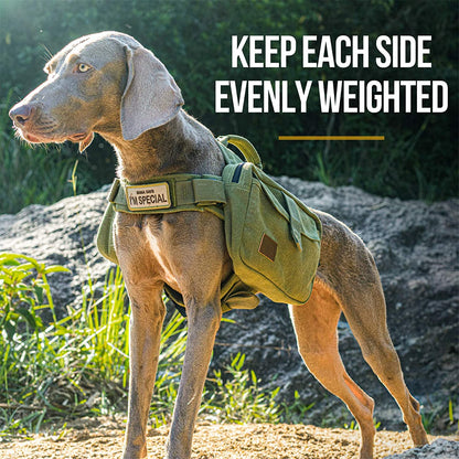 OneTigris Dog Hiking Backpack — Hoppy Camper 2.0 Saddle Bag for Medium & Large Dogs | Cotton Canvas, YKK Zippers & D-Ring | Camping, Trail & Travel Pack | Green, Large