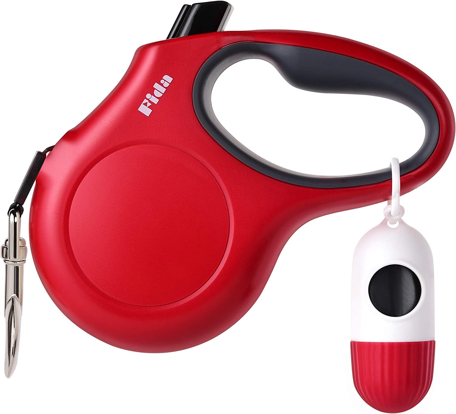 Retractable Dog Leash with Poop Bag Dispenser — 16ft, Anti-Slip Handle, Reflective & Tangle-Free Nylon Tape | For Medium Dogs & Cats up to 44 lbs | Medium, Red