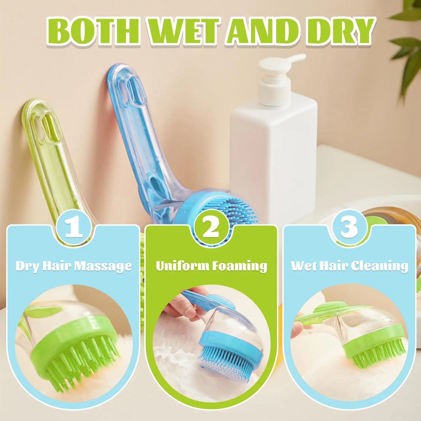 Pet Bath Brush with Built-In Shampoo Dispenser — Gentle Massage Grooming Tool for Dogs & Cats | Ergonomic Handle, Loose Fur Removal | For Long & Short Hair | Essential Bath Supply