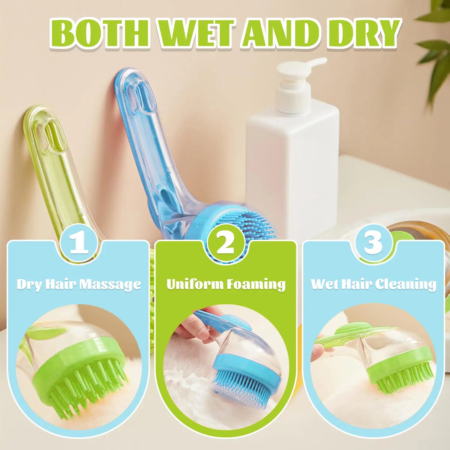 Pet Bath Brush with Built-In Shampoo Dispenser — Gentle Massage Grooming Tool for Dogs & Cats | Ergonomic Handle, Loose Fur Removal | For Long & Short Hair | Essential Bath Supply
