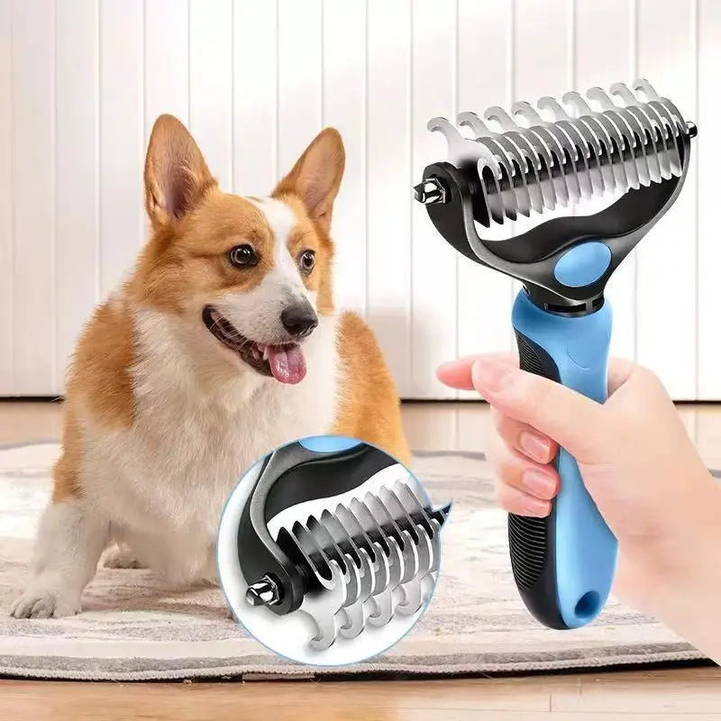 Pet Dematting Undercoat Rake — Double-Sided Deshedding Brush for Long-Haired Dogs & Cats | Pain-Free Tangle & Mat Remover | Reduces Shedding | For Huskies, Persians, Golden Retrievers & More
