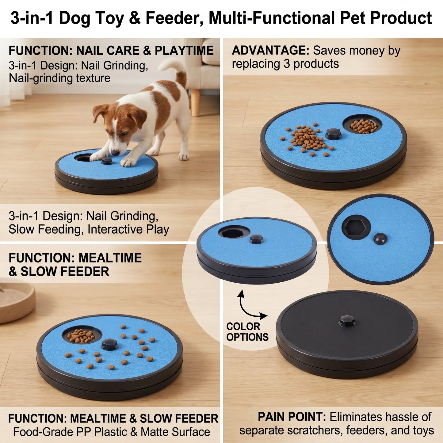 2-in-1 Dog Scratch Board & Slow Feeder Bowl — Natural Nail Filing Toy with Treat Dispenser | No Clippers Needed | Interactive Puzzle Toy for Bored & Anxious Dogs