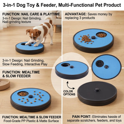 2-in-1 Dog Scratch Board & Slow Feeder Bowl — Natural Nail Filing Toy with Treat Dispenser | No Clippers Needed | Interactive Puzzle Toy for Bored & Anxious Dogs