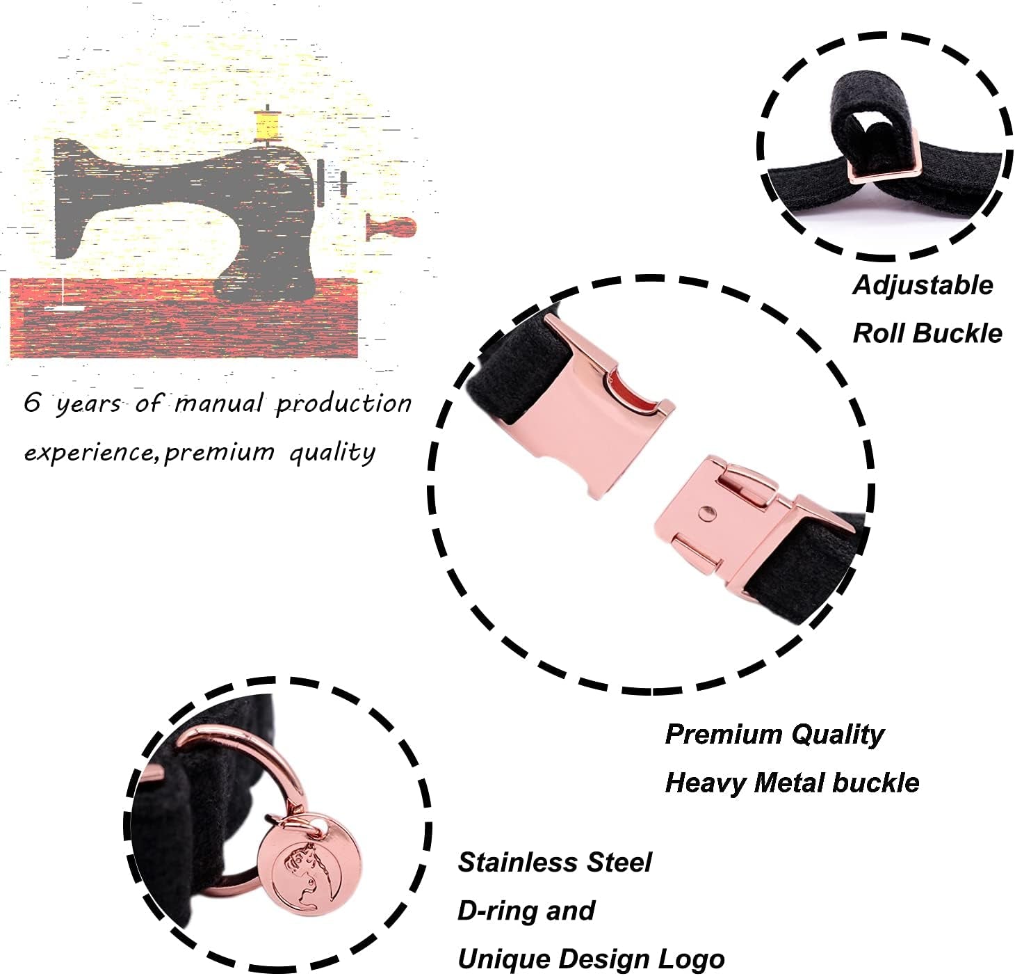 Hemp Cotton Dog Collar with Removable Bow — Natural, Breathable & Durable | Quick-Release Metal Buckle & D-Ring | Adjustable for Small, Medium & Large Dogs | Black