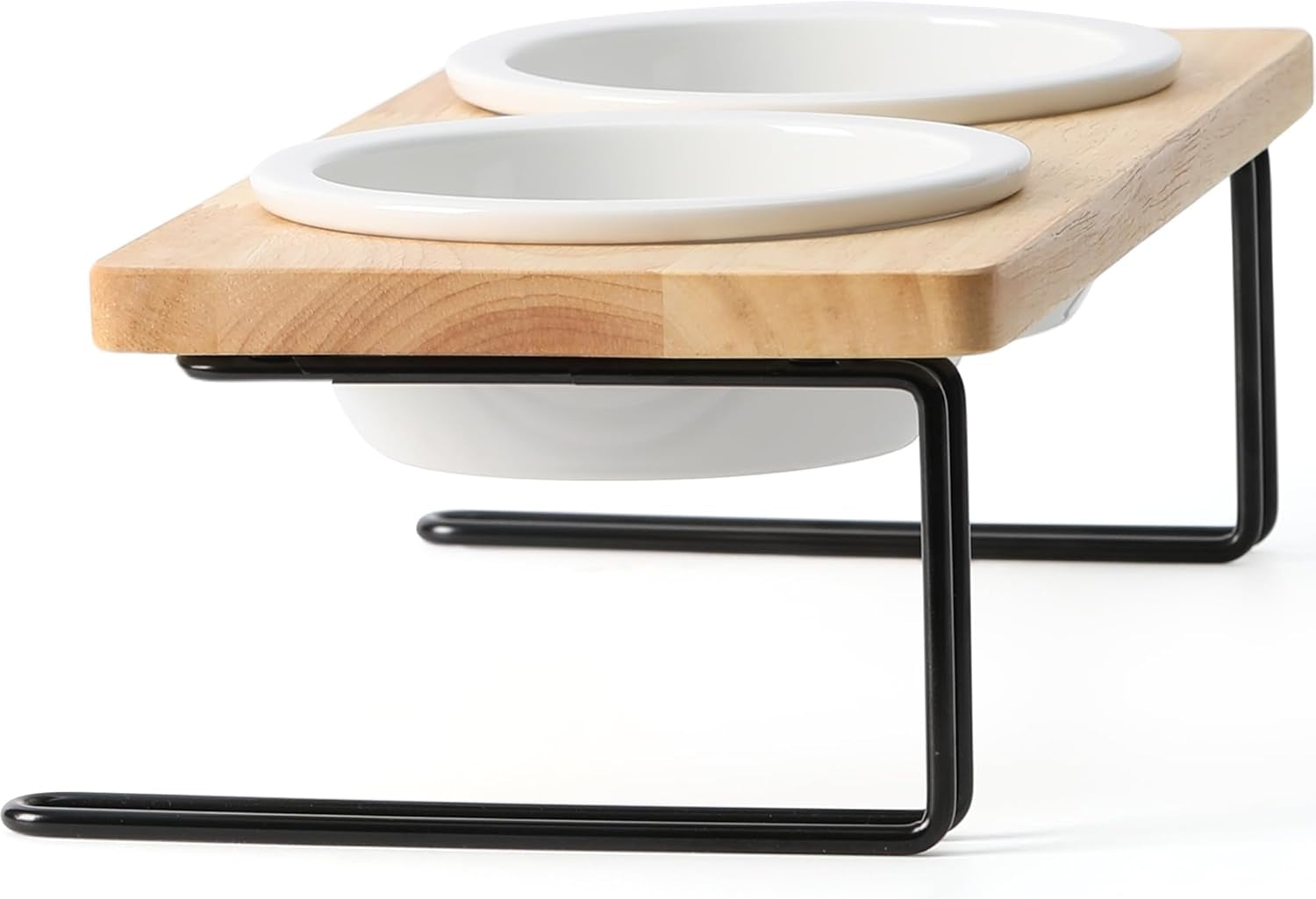 Elevated Ceramic Cat Bowls with Solid Wood Stand — Raised Food & Water Feeder Set for Cats & Puppies | Whisker-Friendly, Dishwasher Safe, Non-Slip | SGS Certified Food-Grade