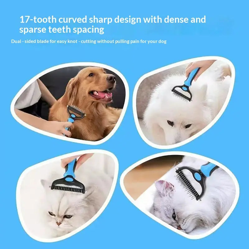 Pet Dematting Undercoat Rake — Double-Sided Deshedding Brush for Long-Haired Dogs & Cats | Pain-Free Tangle & Mat Remover | Reduces Shedding | For Huskies, Persians, Golden Retrievers & More