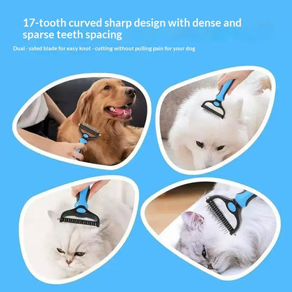 Pet Dematting Undercoat Rake — Double-Sided Deshedding Brush for Long-Haired Dogs & Cats | Pain-Free Tangle & Mat Remover | Reduces Shedding | For Huskies, Persians, Golden Retrievers & More