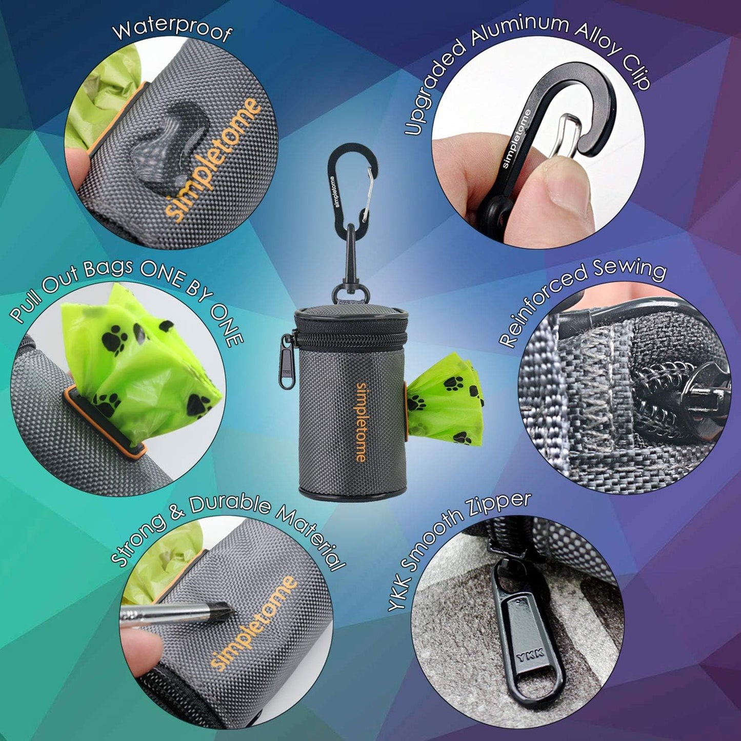Dog Poop Bag Dispenser for Leash — 1680D Waterproof Oxford, YKK Zipper & 360° Rotating Hook | Silent, Anti-Bite & Reinforced | Includes 1 Free Roll | Grey